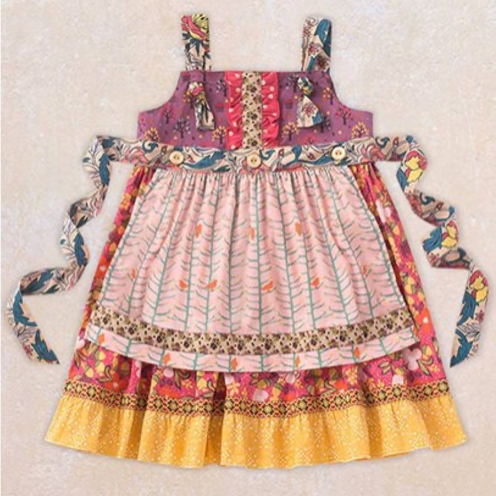 Matilda Jane Kira Knot Apron Dress HTF Friends Forever Girls RARE 4T